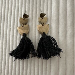 Gold and Black Tassel Earrings